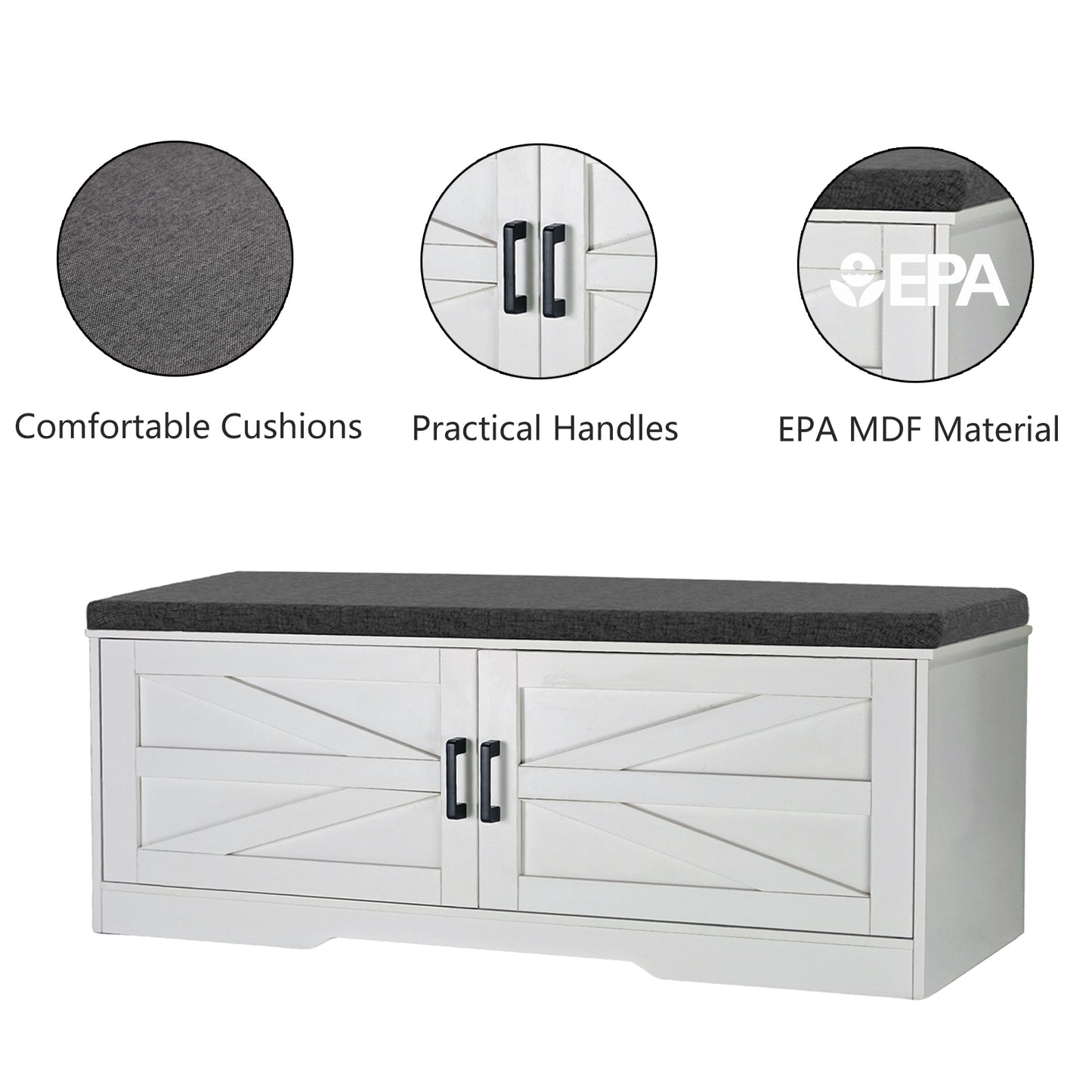 White Storage Bench with Shoe Seat - 2 Tier Entryway Bench