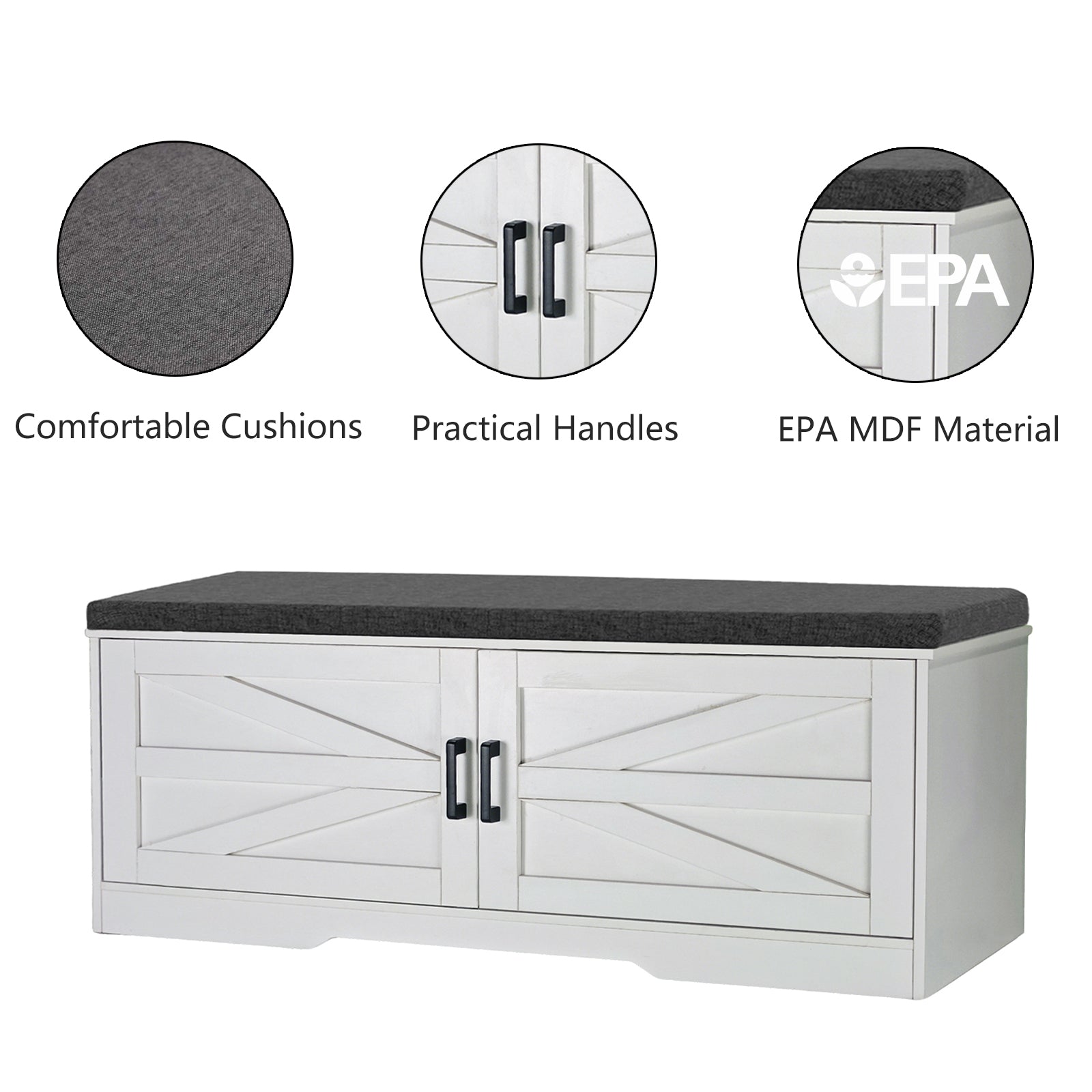 White Storage Bench with Shoe Seat - 2 Tier Entryway Bench