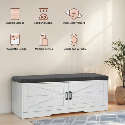 White Storage Bench with Shoe Seat - 2 Tier Entryway Bench