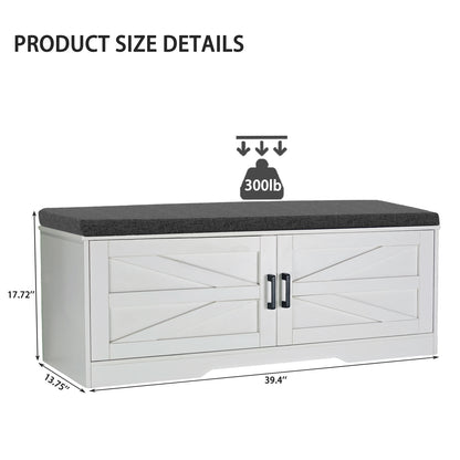 White Storage Bench with Shoe Seat - 2 Tier Entryway Bench