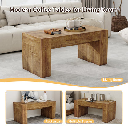 48" Rectangle Wooden Coffee Table with Drawers for Living Room