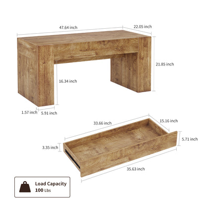 48" Rectangle Wooden Coffee Table with Drawers for Living Room