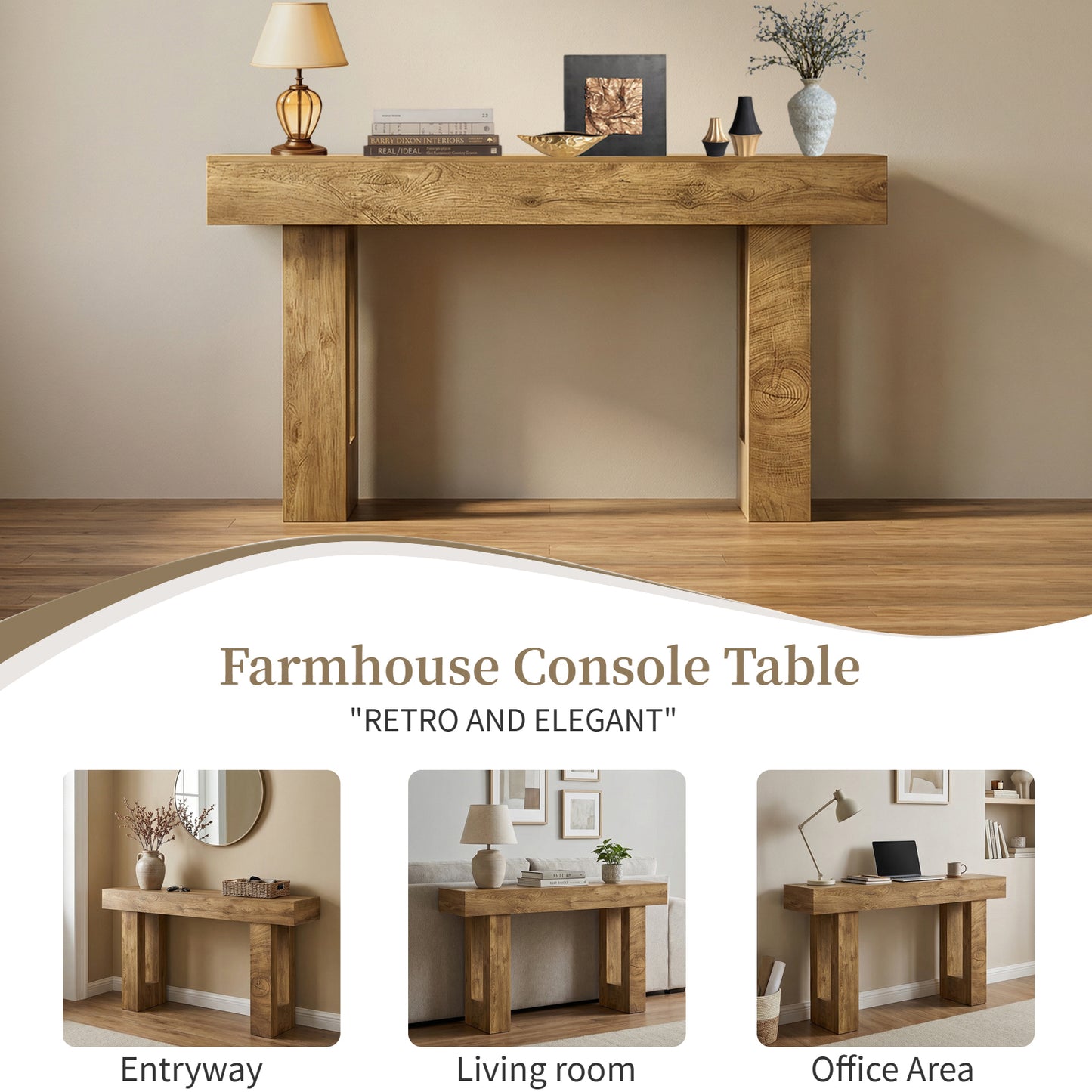63" Long Console Table - Farmhouse Entryway Storage