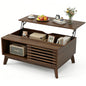 Lift Top Coffee Table with Storage, Mid Century Modern Coffee Table with Slatted Sliding Door and Hidden Compartment, 35.4'' Coffee Table with Lifting Top, Coffee Tables for Living Room, Walnut
