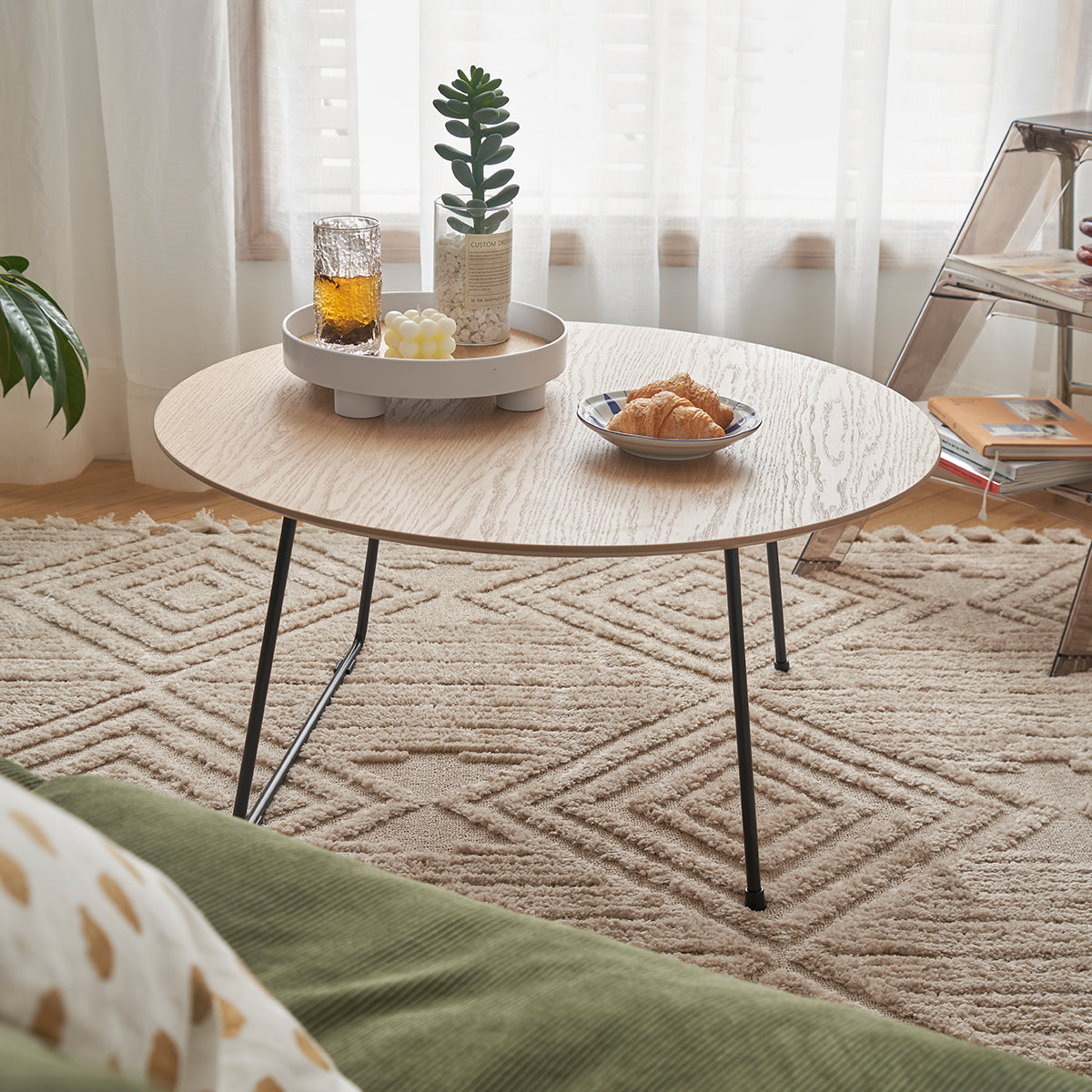 Round Acacia Wood Coffee Table - Modern Design for Living Room