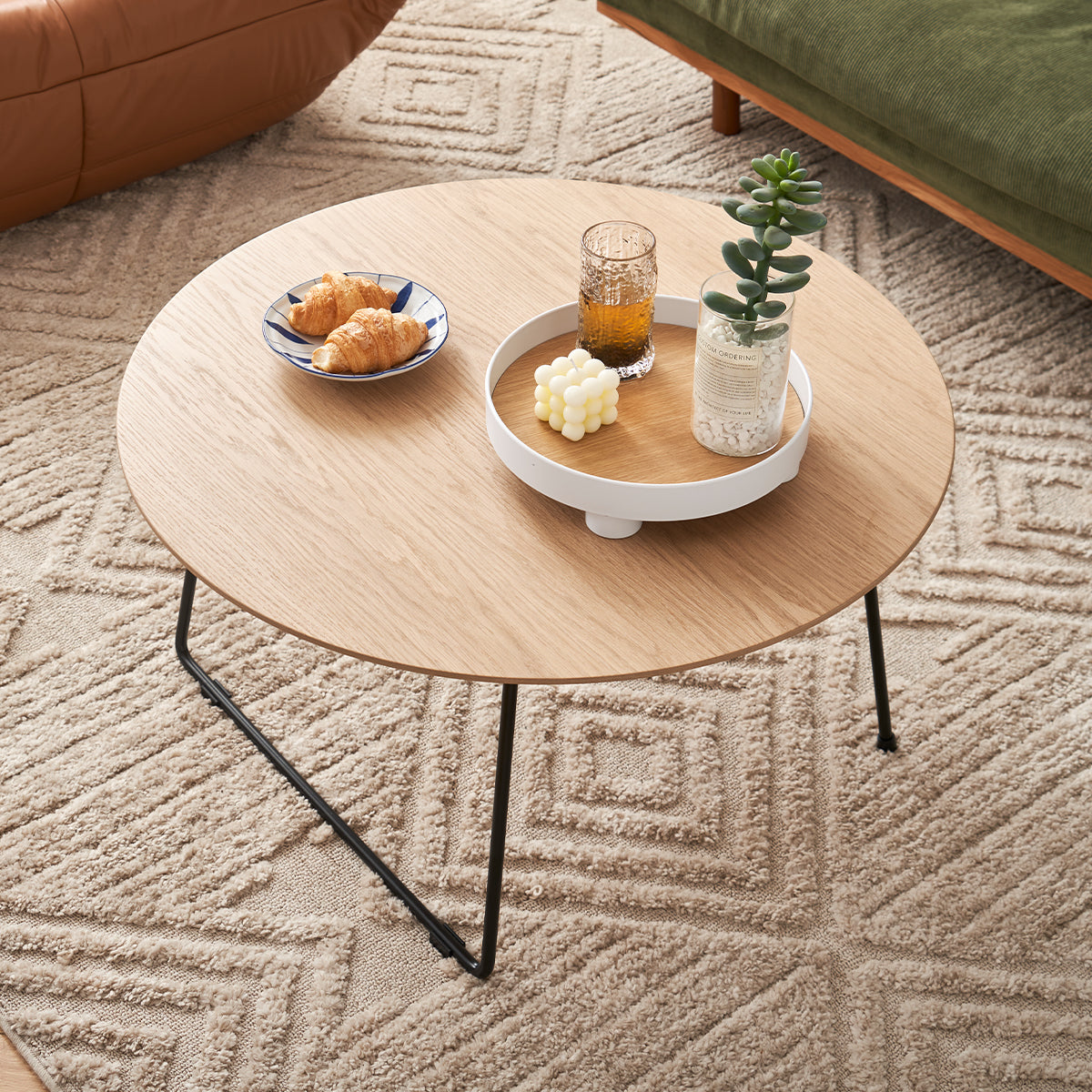 Round Acacia Wood Coffee Table - Modern Design for Living Room