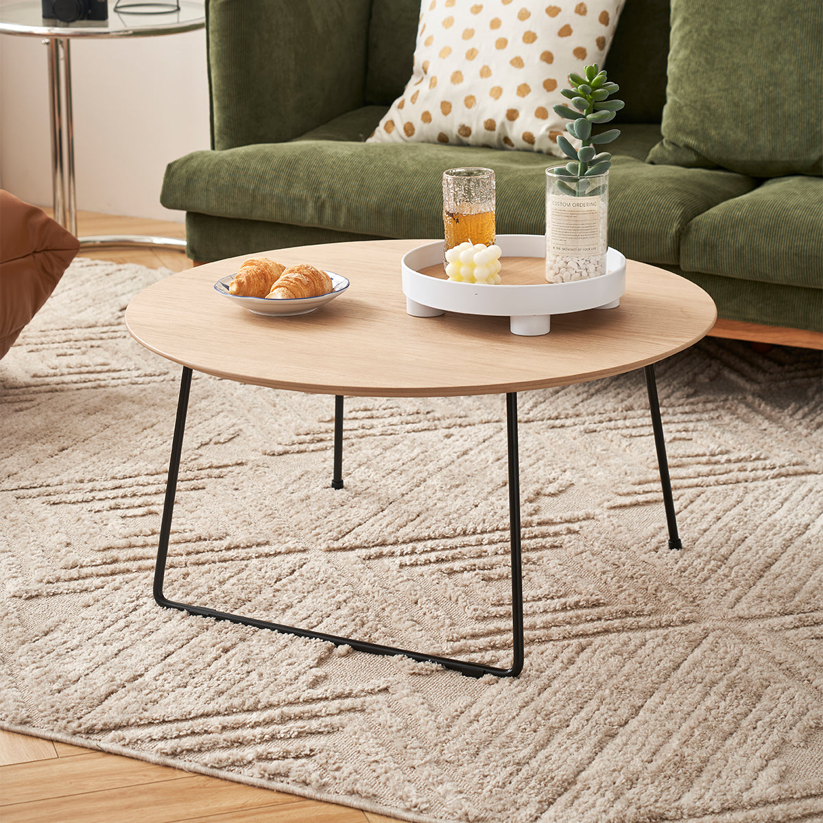 Round Acacia Wood Coffee Table - Modern Design for Living Room