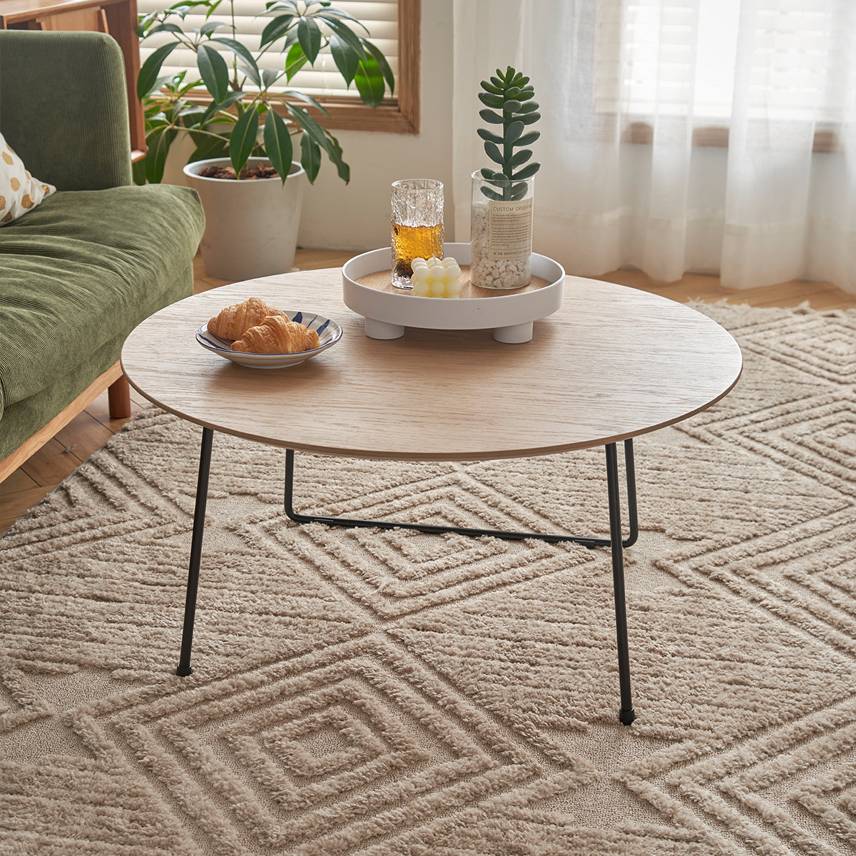 Round Acacia Wood Coffee Table - Modern Design for Living Room