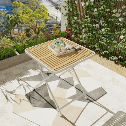 Summer - Modern folding square table- indoor and outdoor multi-functional table- polypropylene tabletop with metal legs, suitable for dining rooms, living rooms, gardens, terraces, etc. (White, khaki)