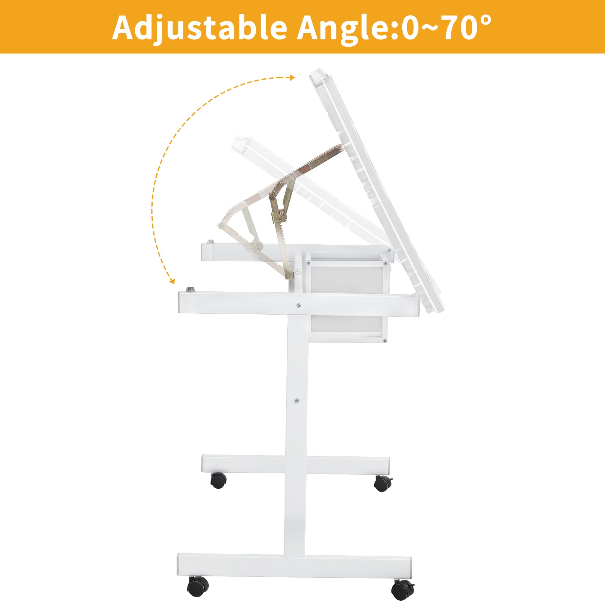 Adjustable Art Drawing Desk - Glass & Metal White