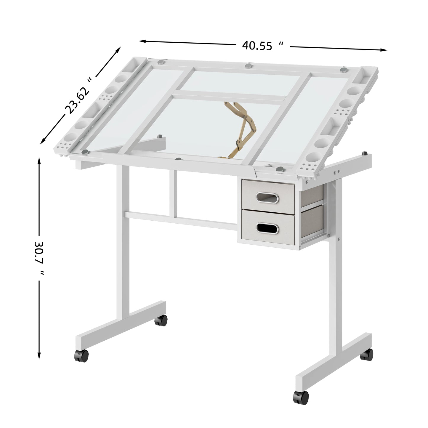 Adjustable Art Drawing Desk - Glass & Metal White