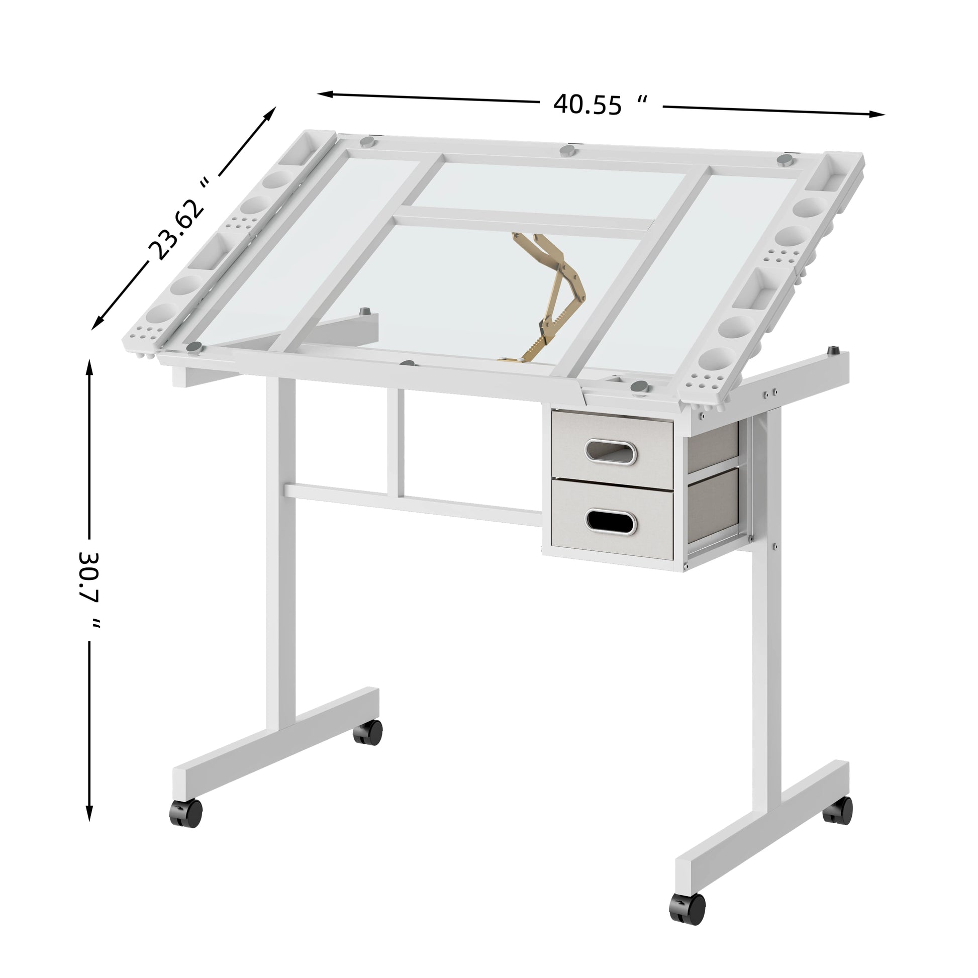Adjustable Art Drawing Desk - Glass & Metal White