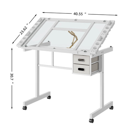 Adjustable Art Drawing Desk - Glass & Metal White