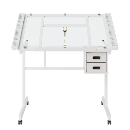 Adjustable Art Drawing Desk - Glass & Metal White