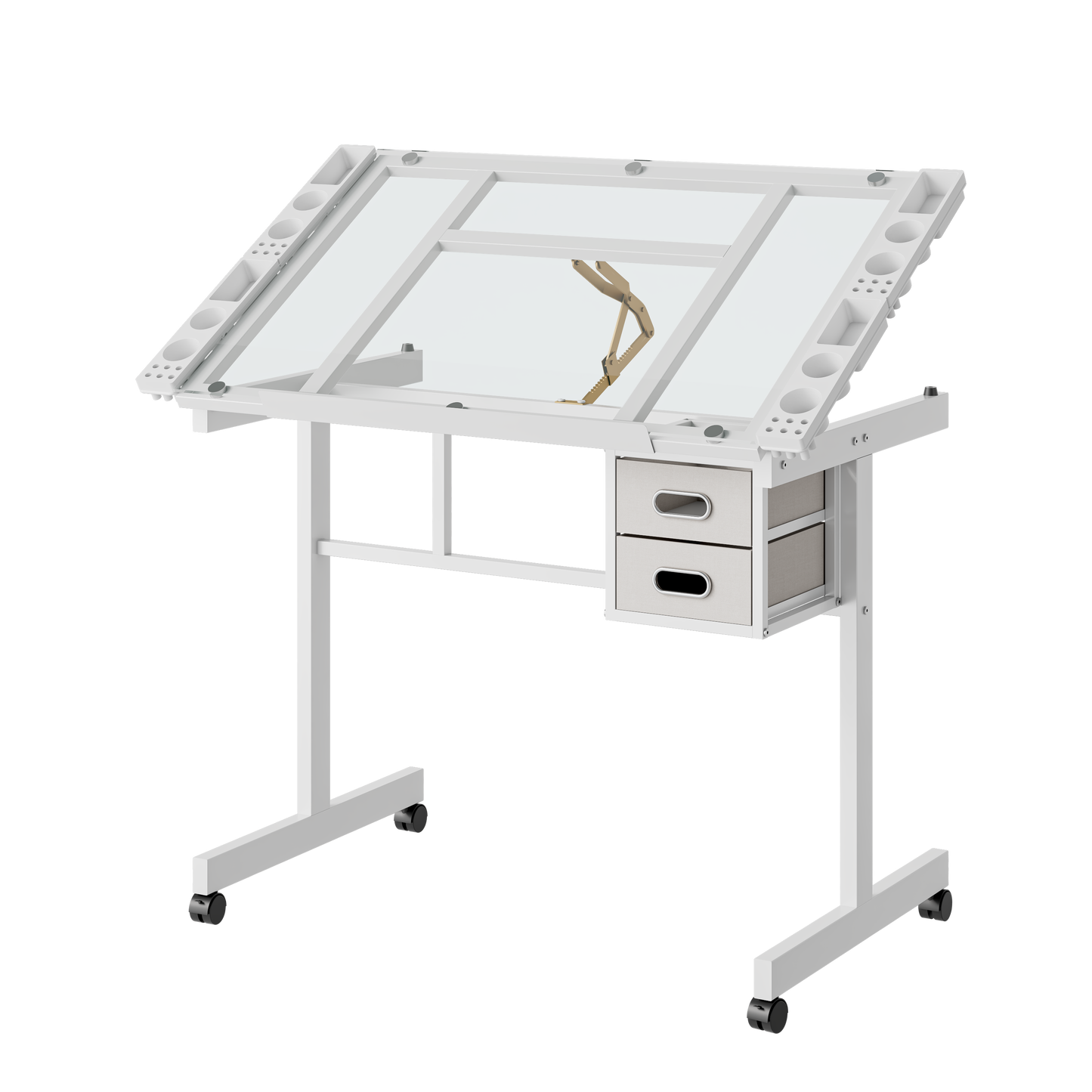 Adjustable Art Drawing Desk - Glass & Metal White