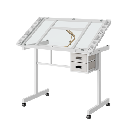 Adjustable Art Drawing Desk - Glass & Metal White