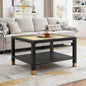 Industrial Square Coffee Table - 27.6" Matte Black Steel Frame & Gold Mesh Glass Top