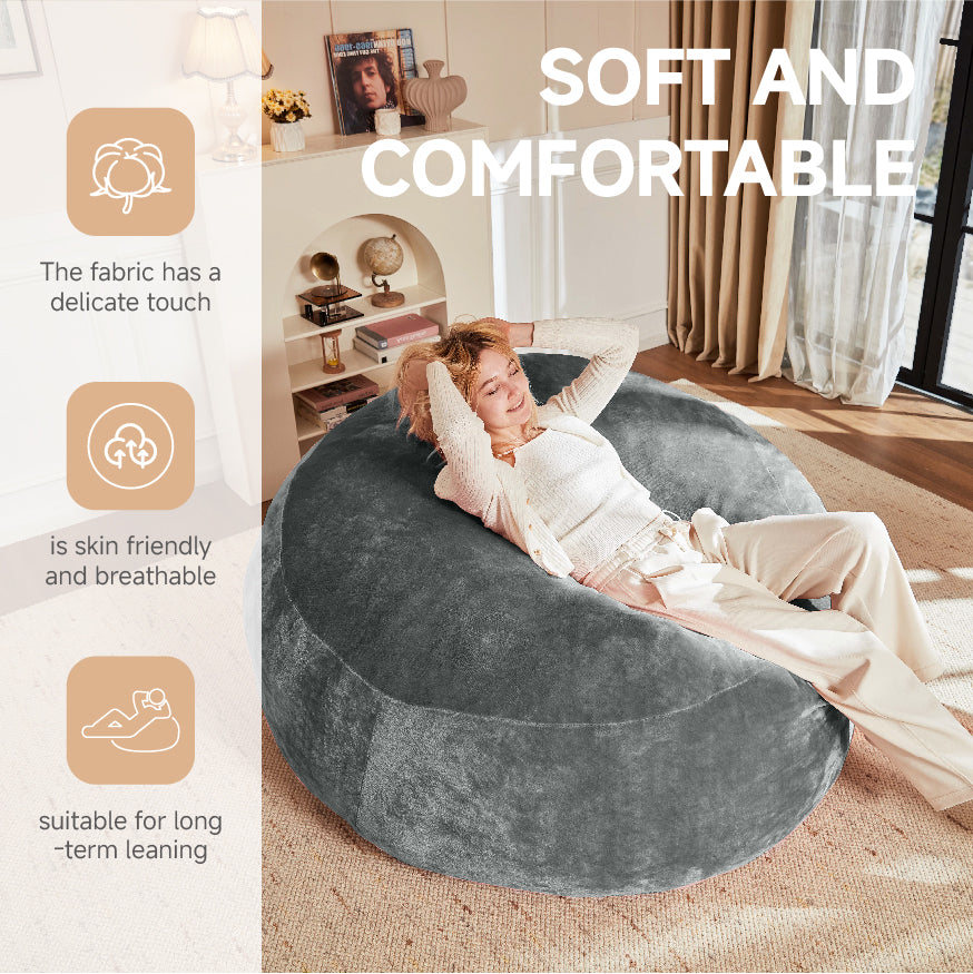 Dark Grey Flannelette Bean Bag Sofa - 59" Round for Living Room