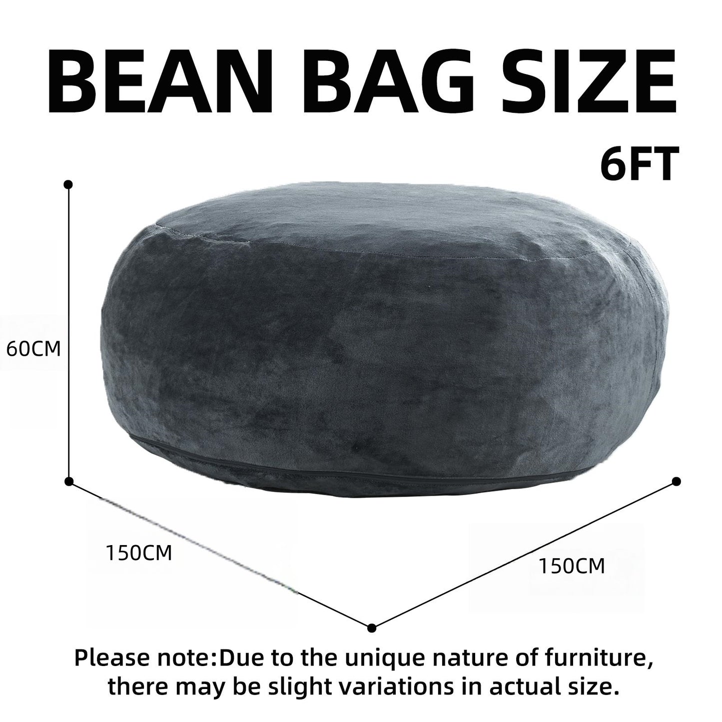 Dark Grey Flannelette Bean Bag Sofa - 59" Round for Living Room