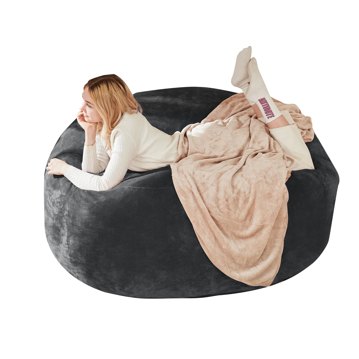 6FT bean bag chair, memory foam filling, adult and teen bean bag chair, soft sofa with removable flannel cover, round sofa for living room, bedroom, college dorm.