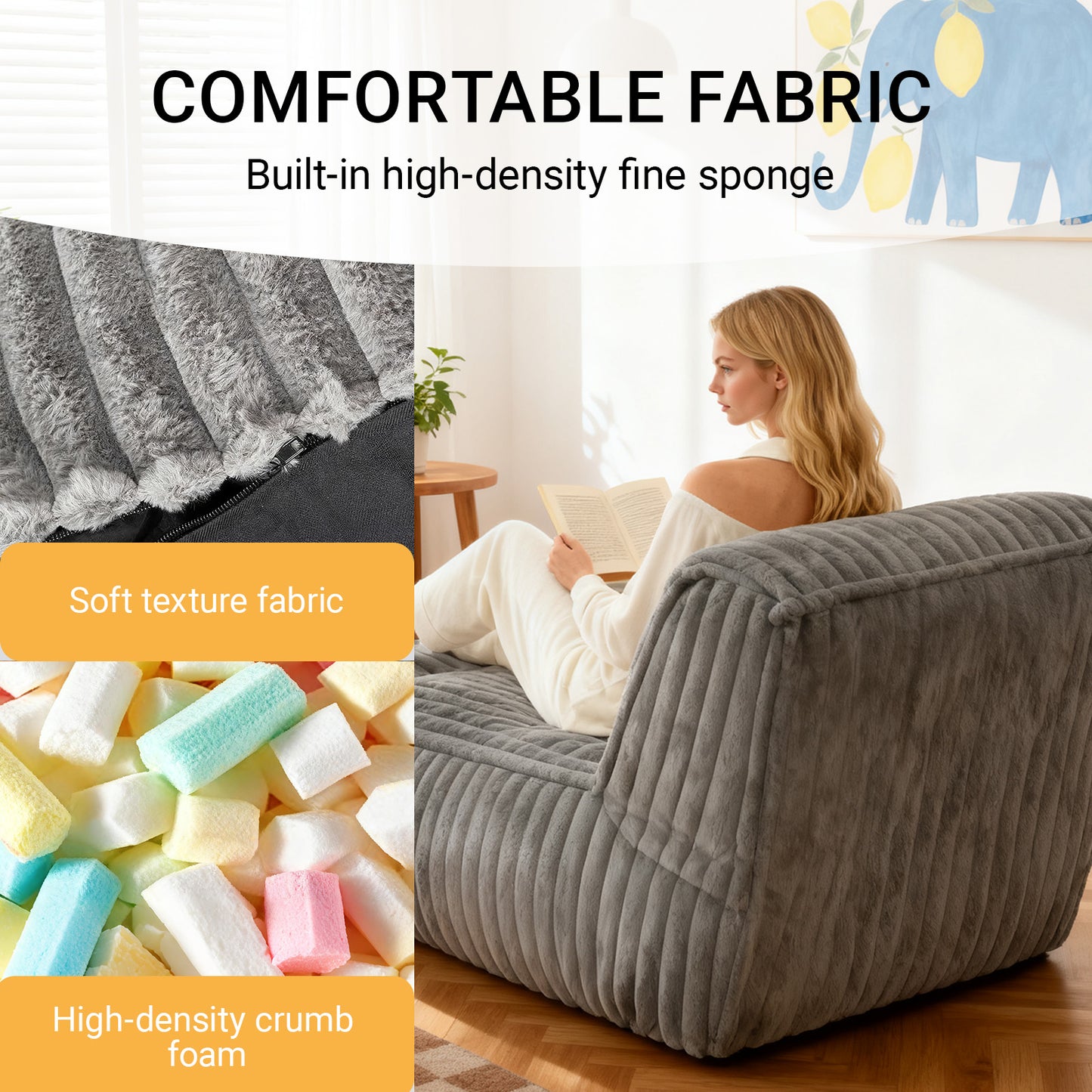 Living Room Modular Flannelette Bean Bag Chair for Multi-Scene Lounging and Napping