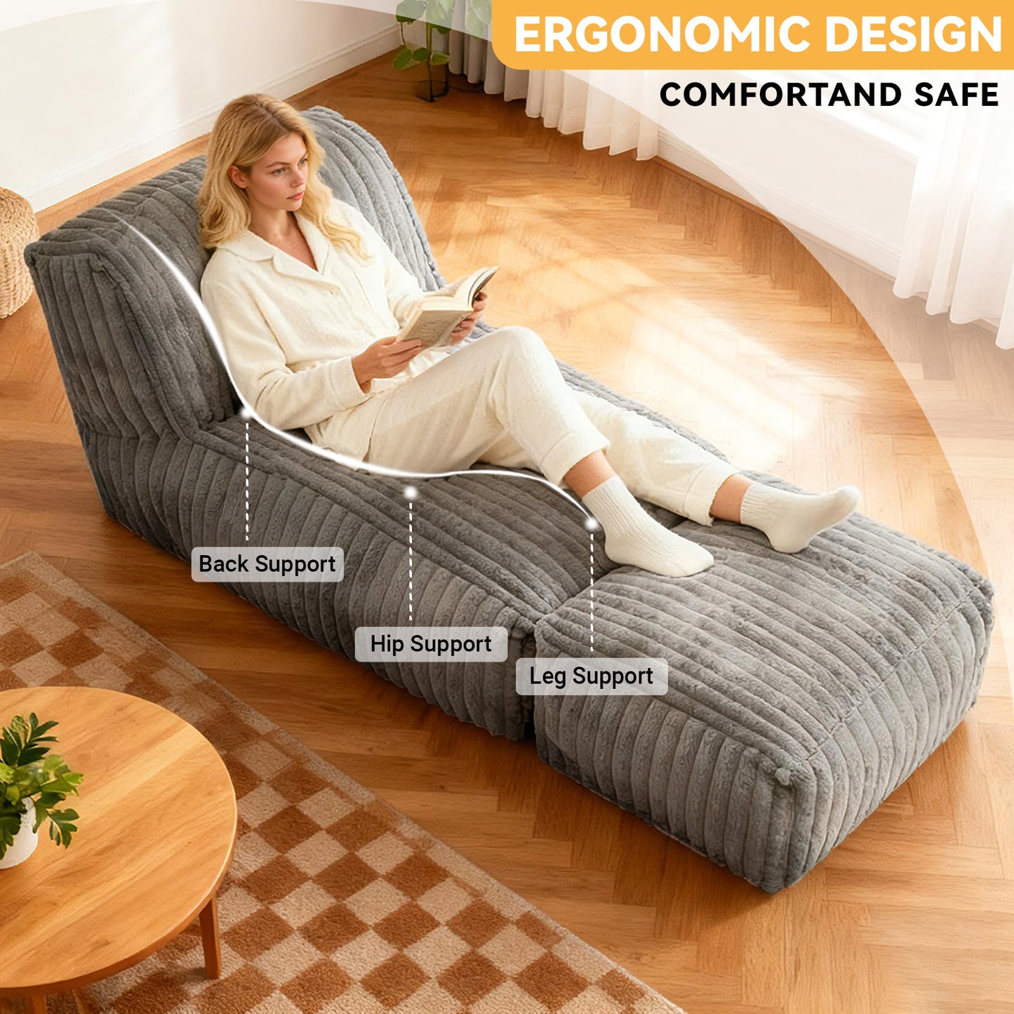 Living Room Modular Flannelette Bean Bag Chair for Multi-Scene Lounging and Napping
