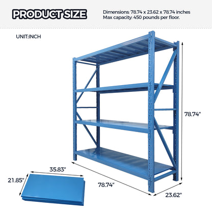 4-Tier Metal Garage Shelving Unit - Adjustable Blue Storage Rack