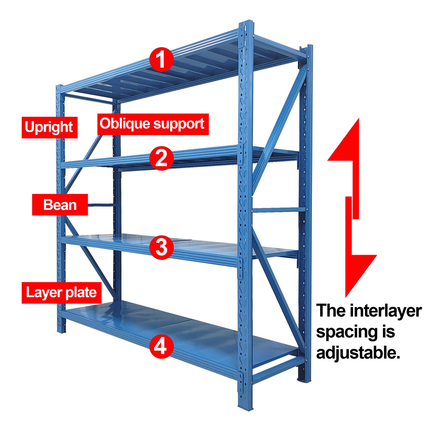 4-Tier Metal Garage Shelving Unit - Adjustable Blue Storage Rack