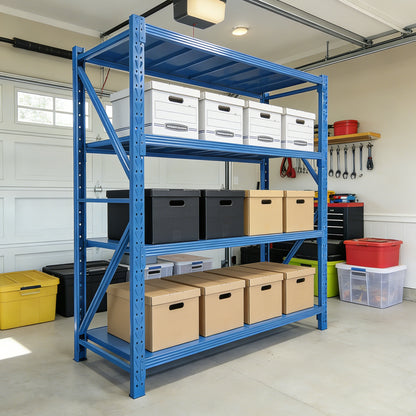 4-Tier Metal Garage Shelving Unit - Adjustable Blue Storage Rack