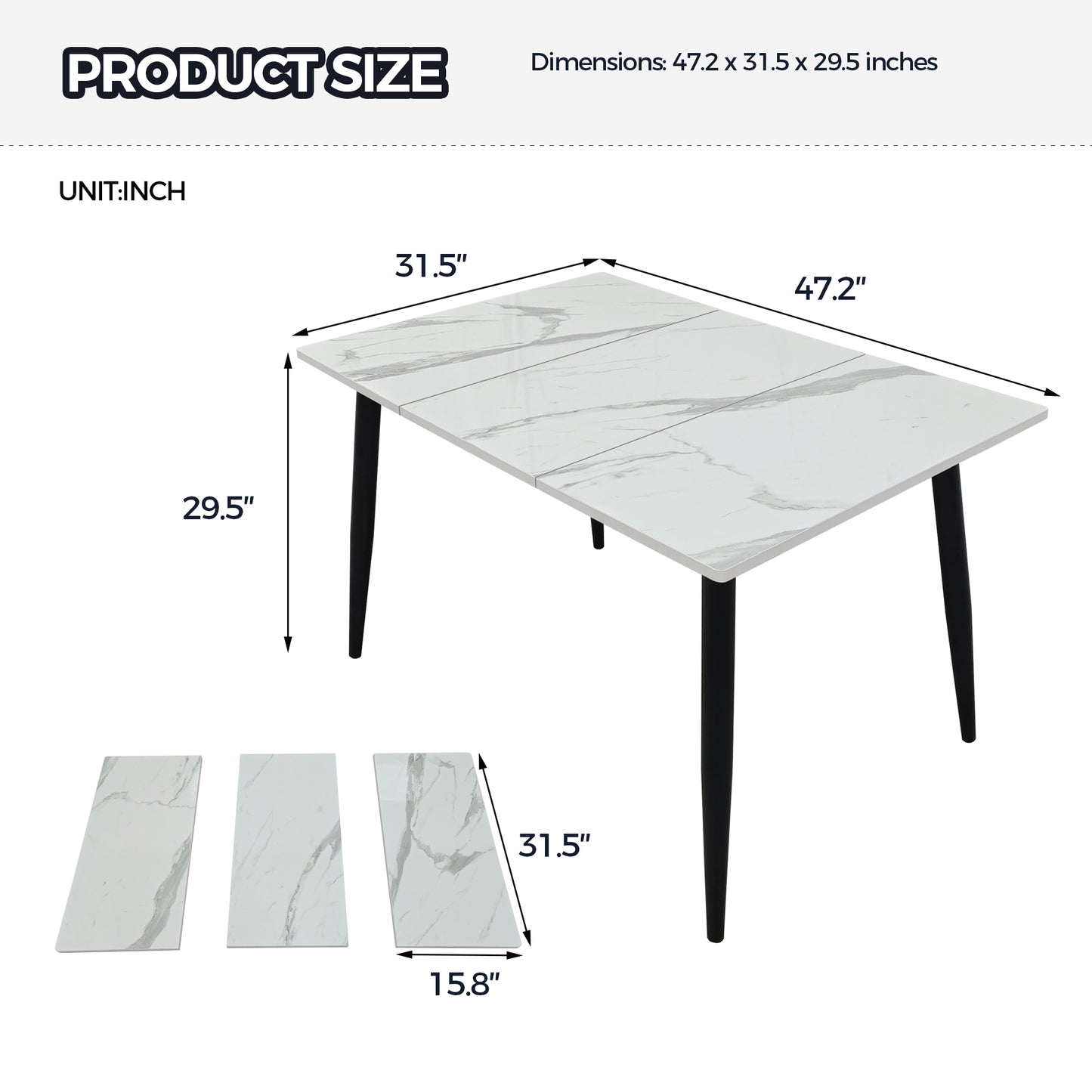 4-6 Person White Wood Metal Dining Table for Living Room