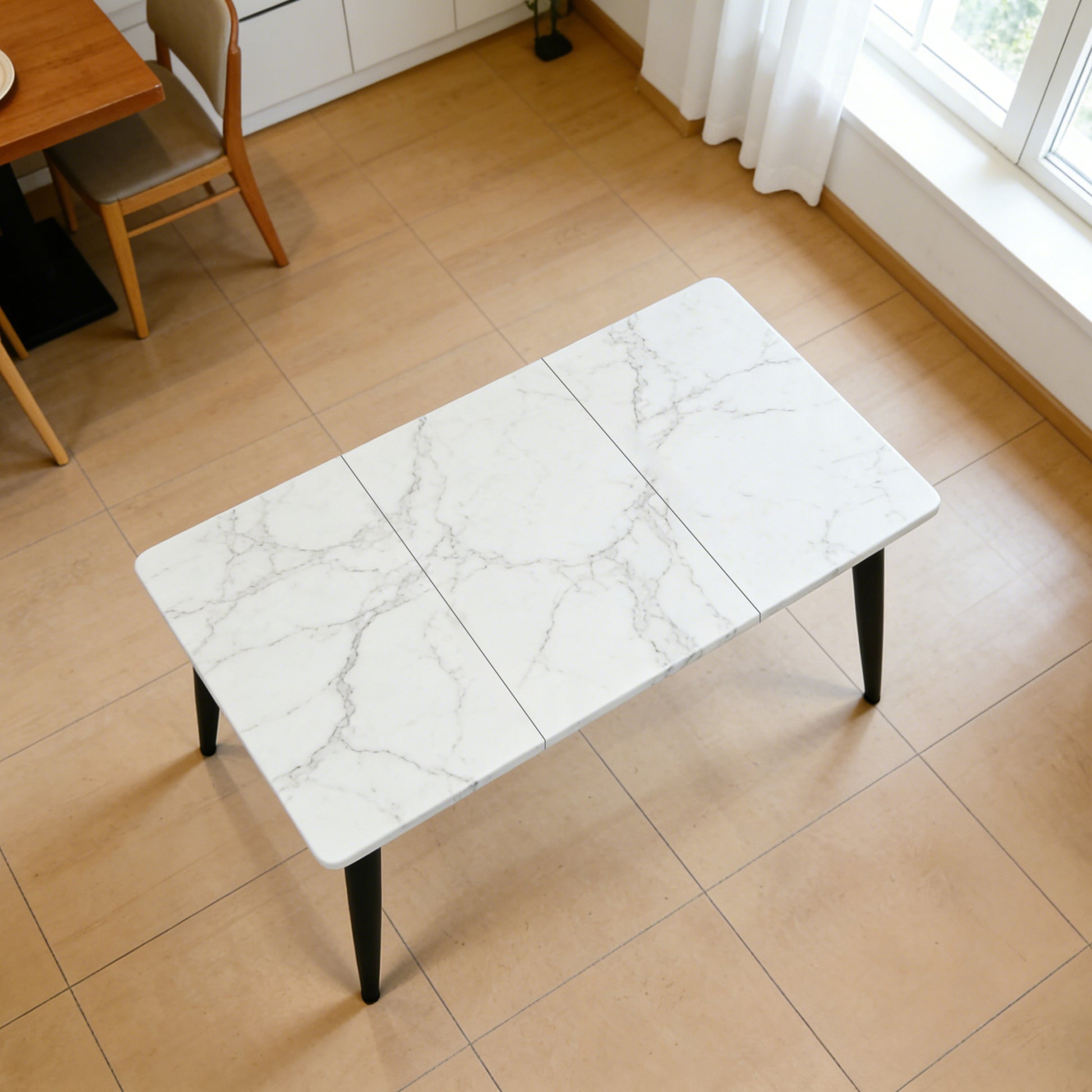4-6 Person White Wood Metal Dining Table for Living Room