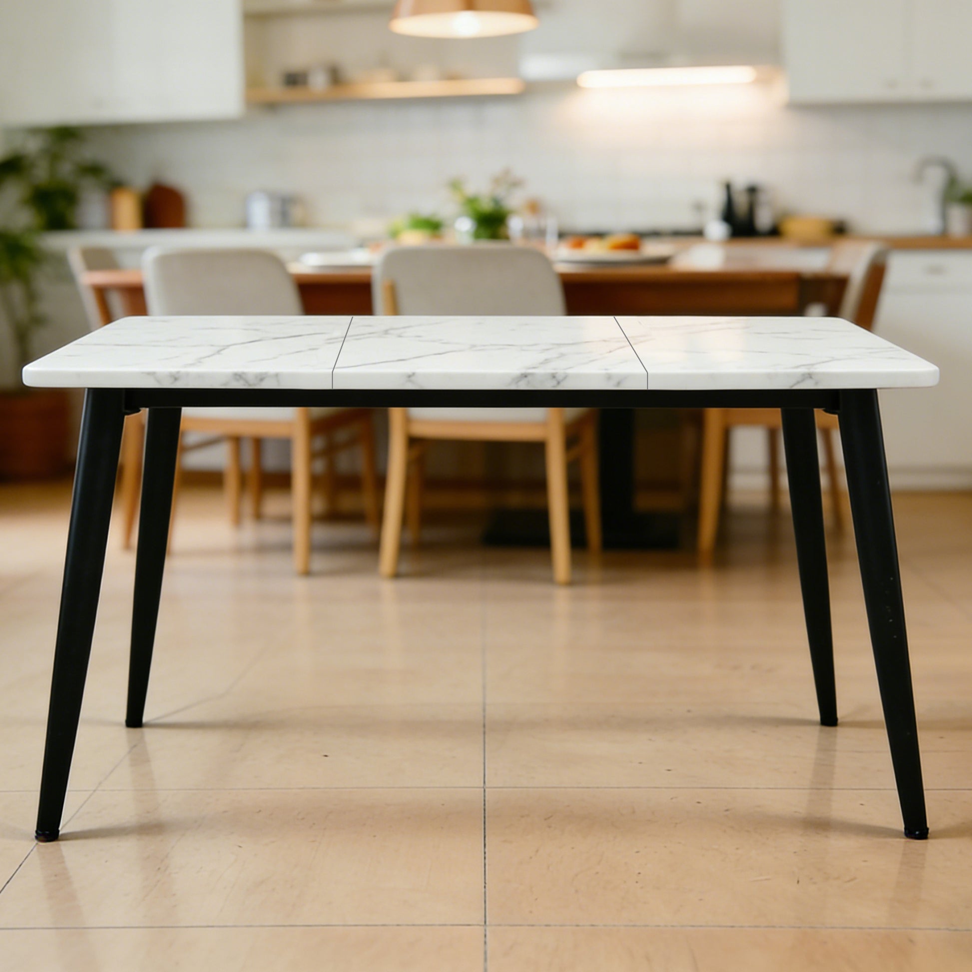 4-6 Person White Wood Metal Dining Table for Living Room