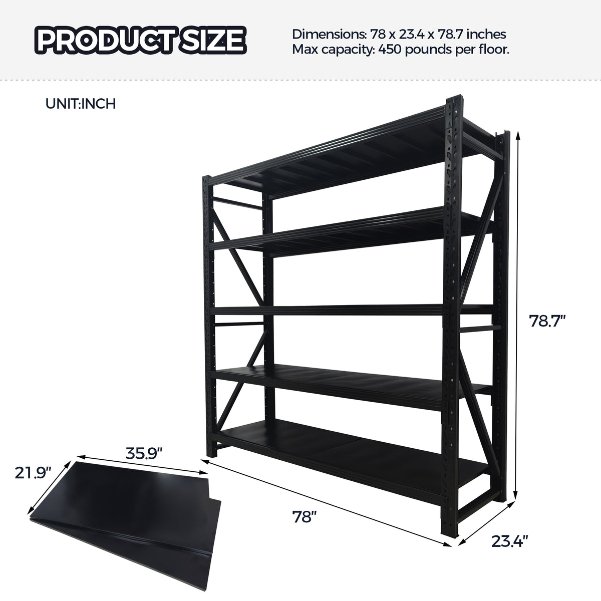 5-Tier Heavy Duty Metal Shelving Unit - Black Storage Rack