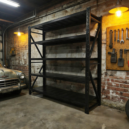 5-Tier Heavy Duty Garage Shelving Unit, Adjustable Metal Storage Rack for Warehouse & Home, Black Steel Organizer