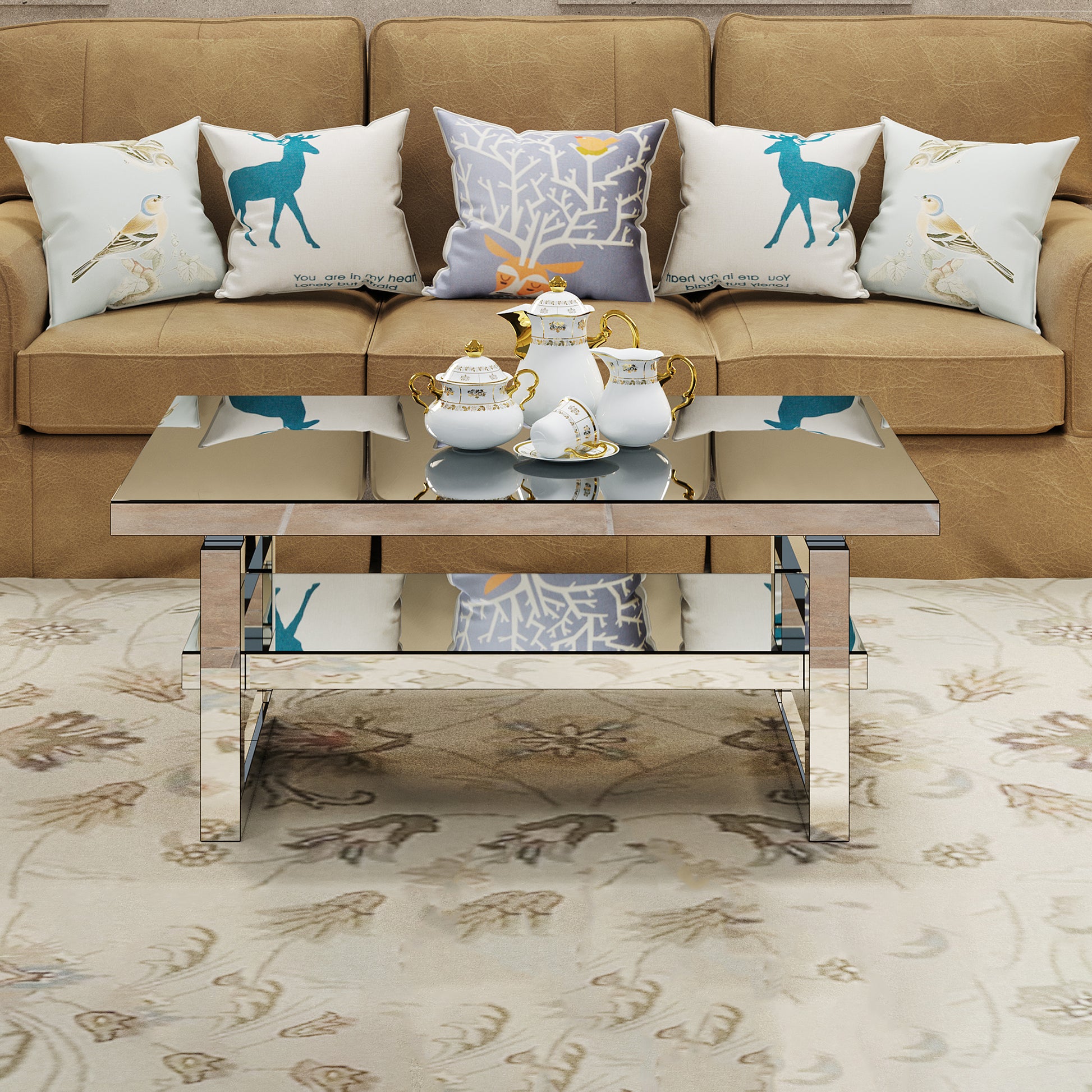 Modern square luxury coffee table home tempered glass tea table living room balcony simple table simple small apartment