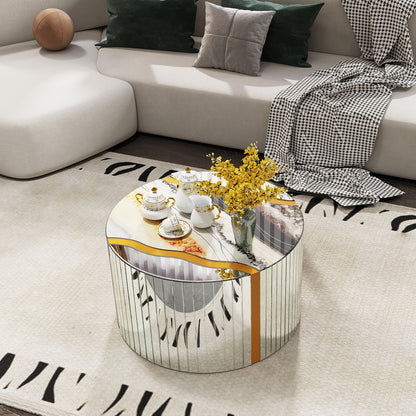 Round Mirrored Glass Coffee Table End Table Modern Living Room Accent