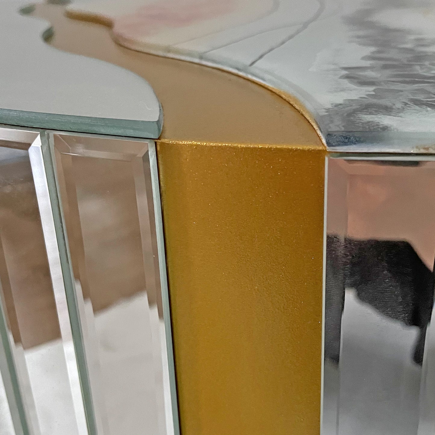 Round Mirrored Glass Coffee Table End Table Modern Living Room Accent