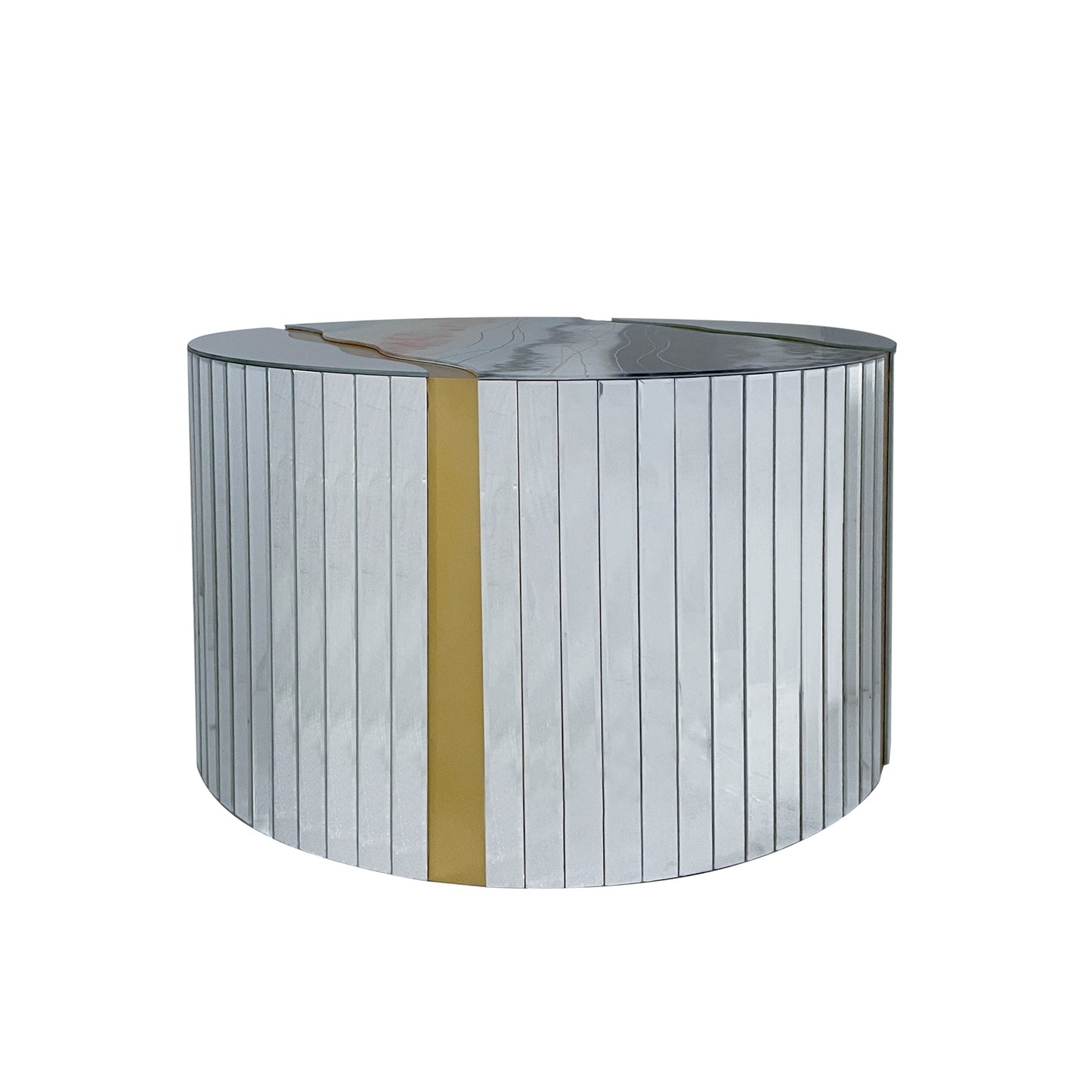 Round Mirrored Glass Coffee Table End Table Modern Living Room Accent