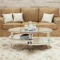 Silver Mirrored Glass Crystal Decor Coffee Table Oval Double-Layer  With Acylic Legs Modern Home Furnishing for Compact Living Spaces