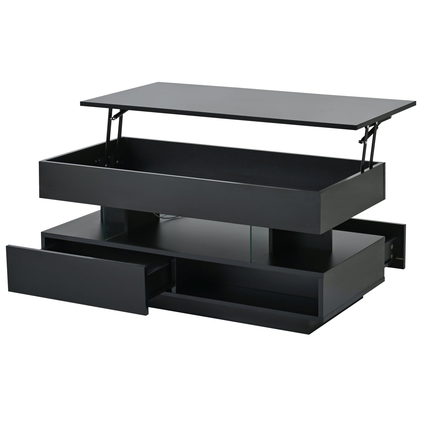 39.3" Lift Top Coffee Table - Black with Storage & LED Lights for Living Room
