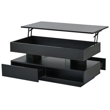 39.3" Lift Top Coffee Table - Black with Storage & LED Lights for Living Room