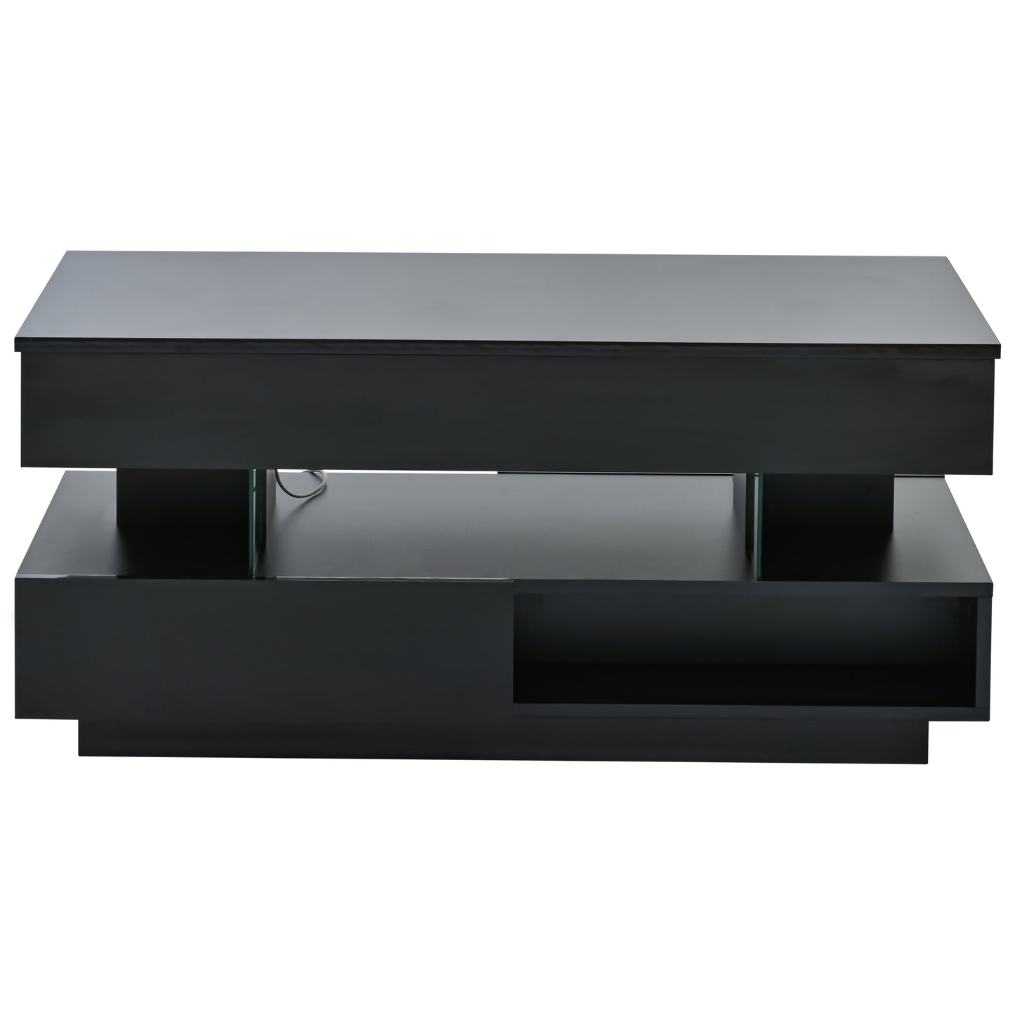 39.3" Lift Top Coffee Table - Black with Storage & LED Lights for Living Room