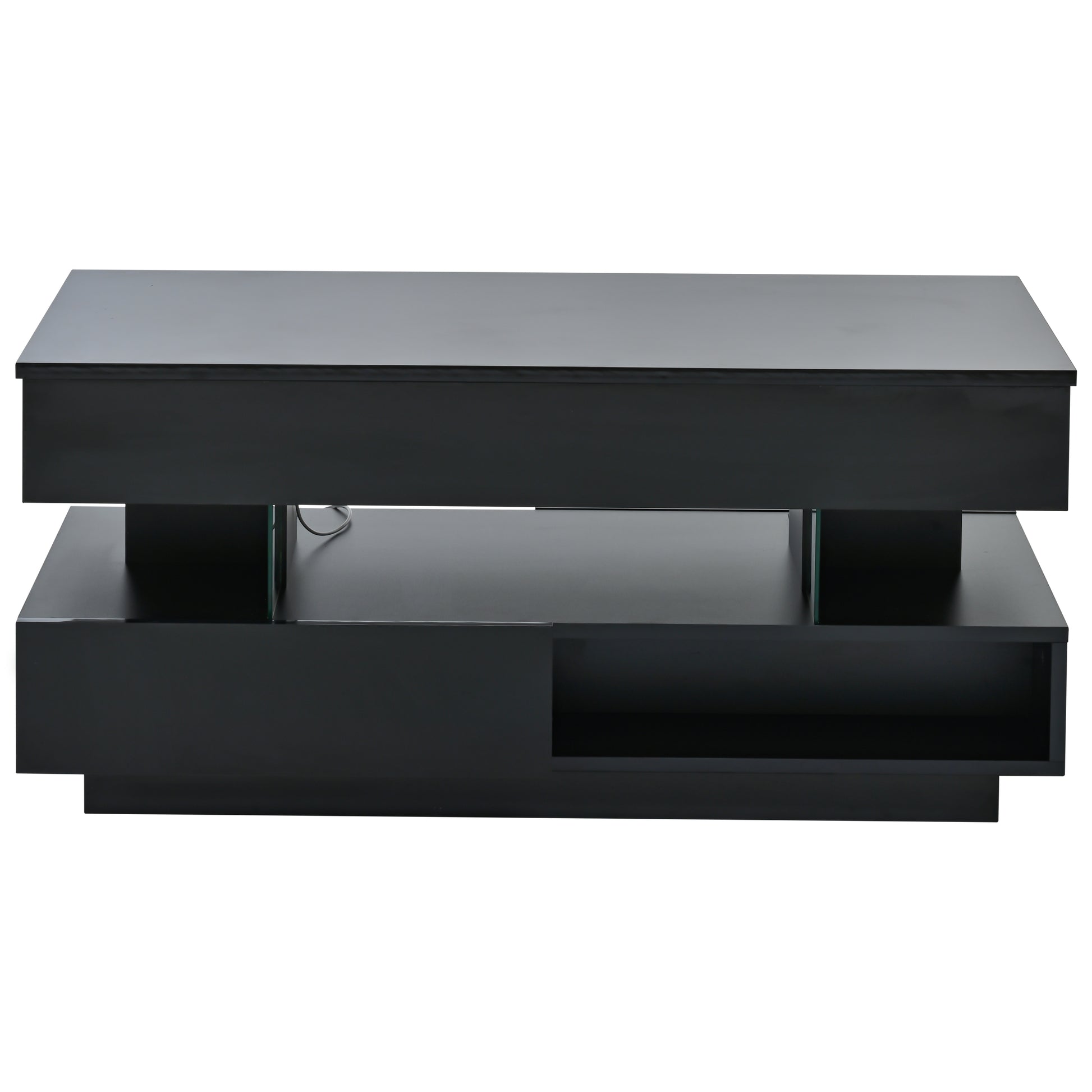 39.3" Lift Top Coffee Table - Black with Storage & LED Lights for Living Room