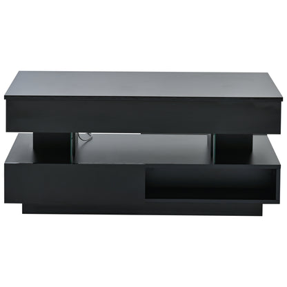 39.3" Lift Top Coffee Table - Black with Storage & LED Lights for Living Room