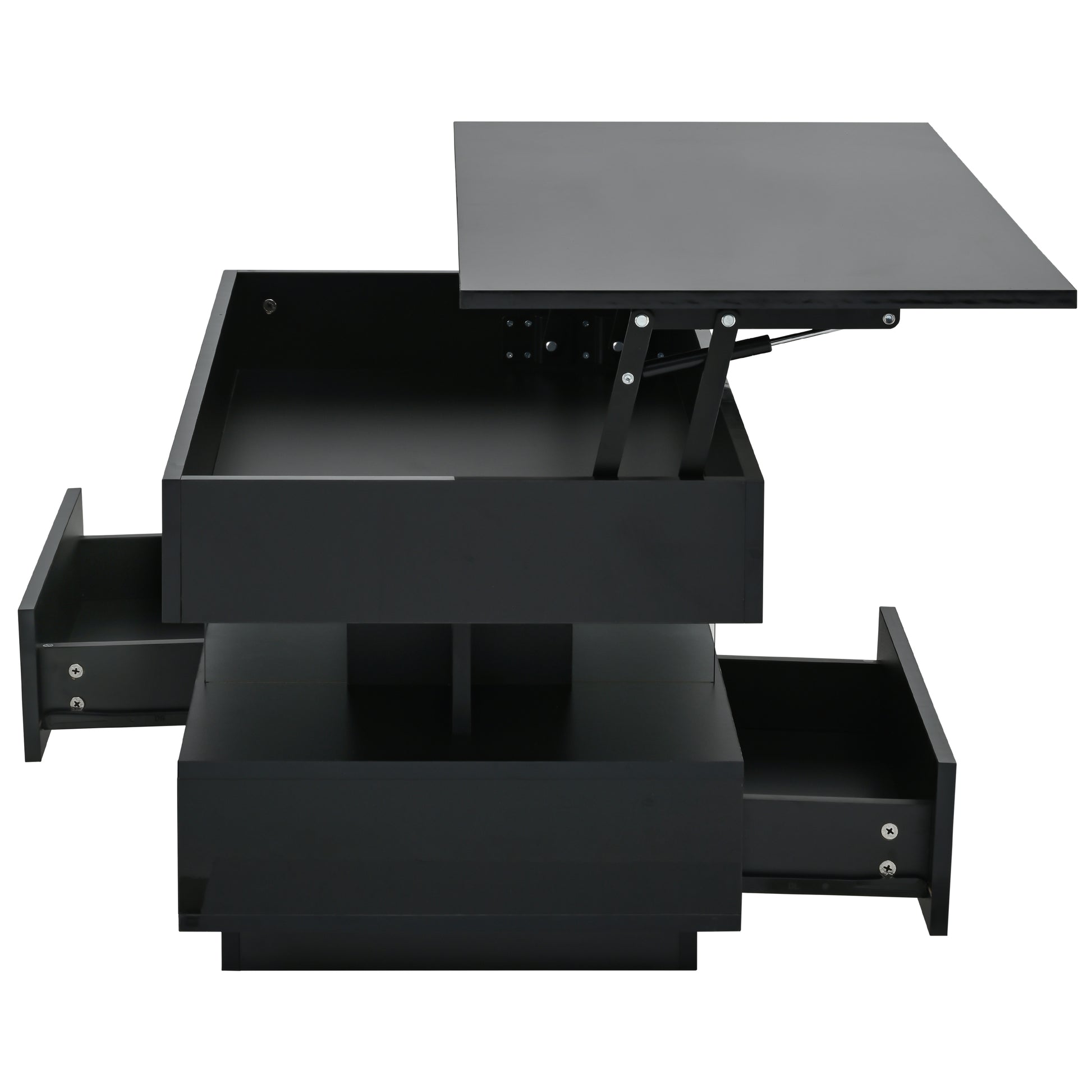 39.3" Lift Top Coffee Table - Black with Storage & LED Lights for Living Room