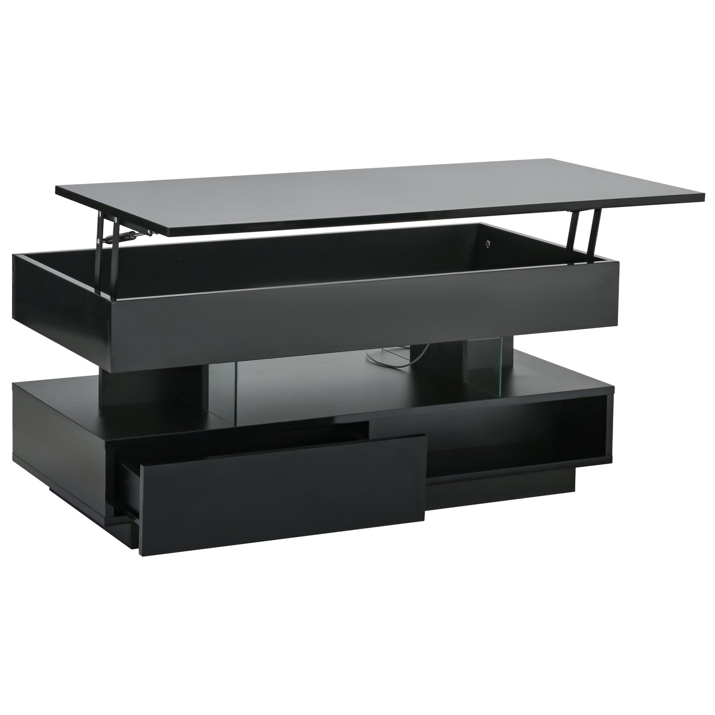 39.3" Lift Top Coffee Table - Black with Storage & LED Lights for Living Room