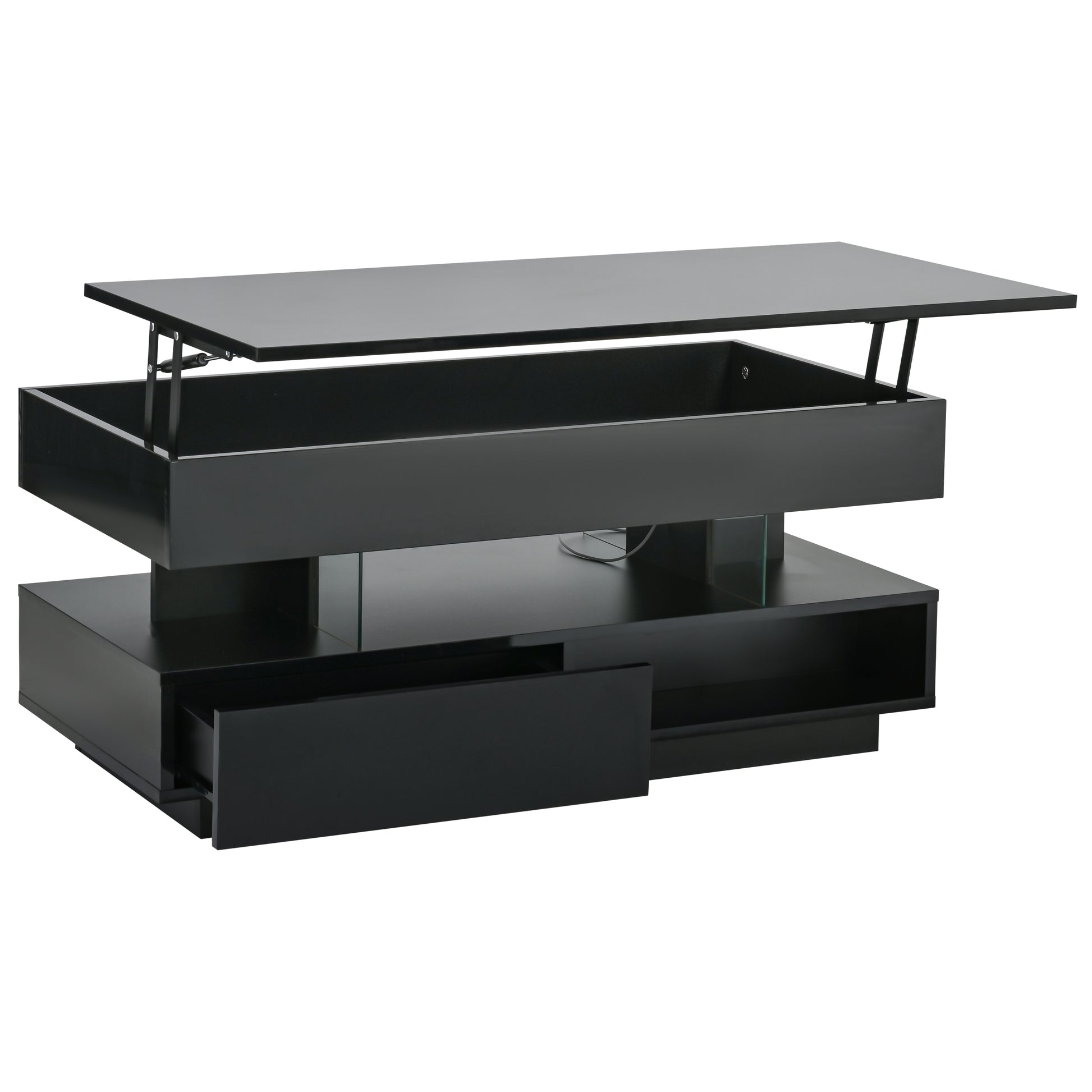 39.3" Lift Top Coffee Table - Black with Storage & LED Lights for Living Room