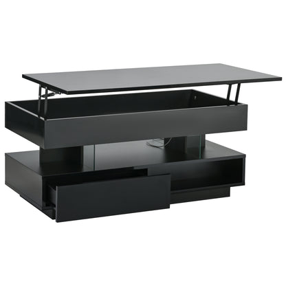 39.3" Lift Top Coffee Table - Black with Storage & LED Lights for Living Room