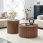 2-Piece Nesting Coffee Table Set, Roman Column Design MDF Round Tables with Built-in Storage, Walnut Wood Grain Side Tables for Living Room Bedroom