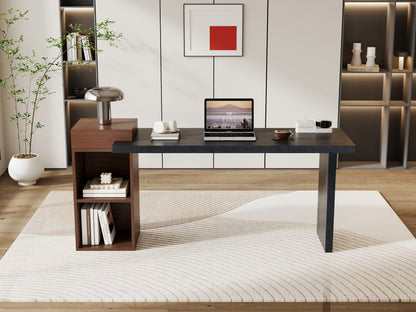 Modern Two-Tone Sofa Side Table - Black & Walnut MDF Storage Console for Living Room